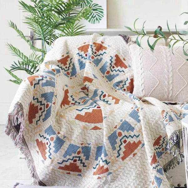 Plaid Bohème en Bleu et Orange
