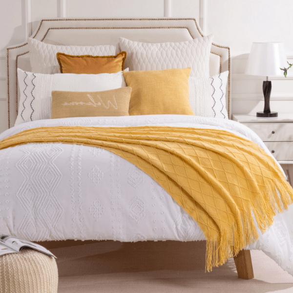 Plaid Élégant en Laine Jaune