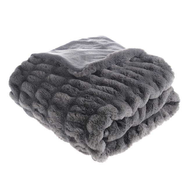 Plaid en Fausse Fourrure Grise Luxe