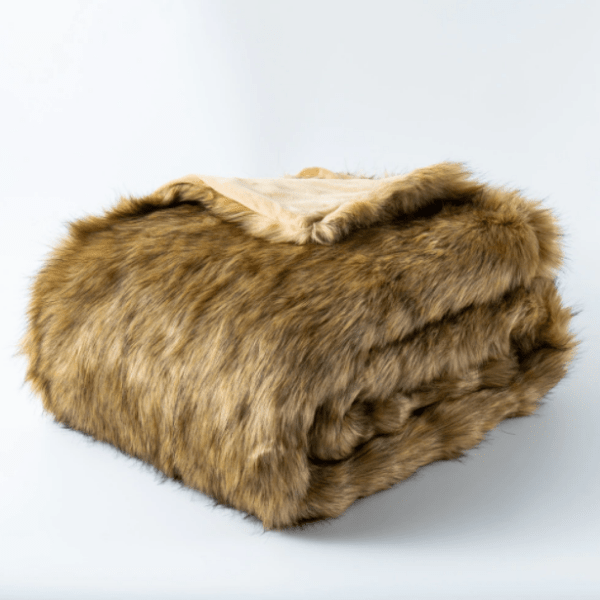 Plaid en Fausse Fourrure Ocre Luxueux