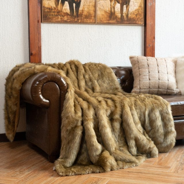 Plaid en Fausse Fourrure Ocre Luxueux
