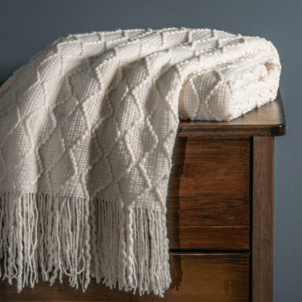 Plaid en Laine Blanc Écru