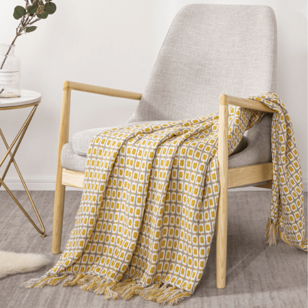 Plaid en Laine Jaune et Gris