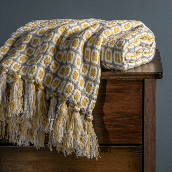 Plaid en Laine Jaune et Gris
