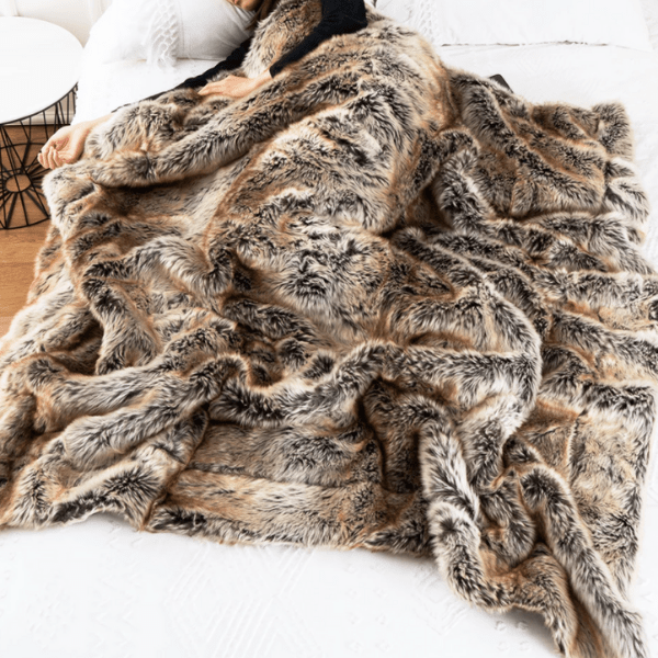 Plaid Fausse Fourrure Marron Doré