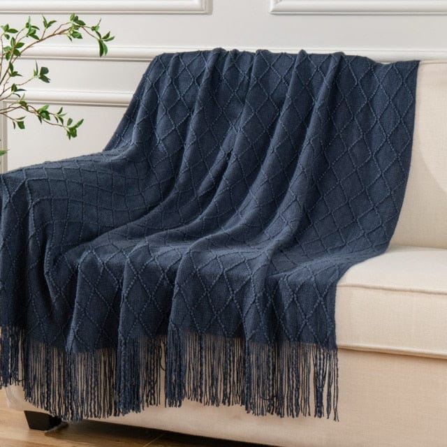 Plaid Laine Élégant Bleu Marine Prestige