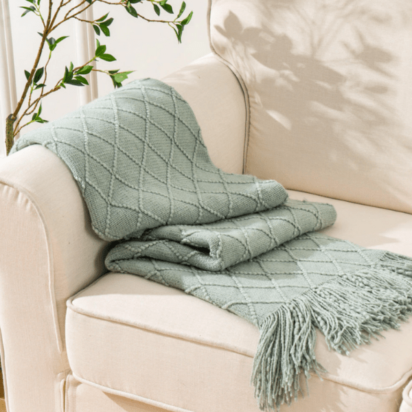 Plaid Laine Élégant Vert d'Eau - Collection Chic & Cosy