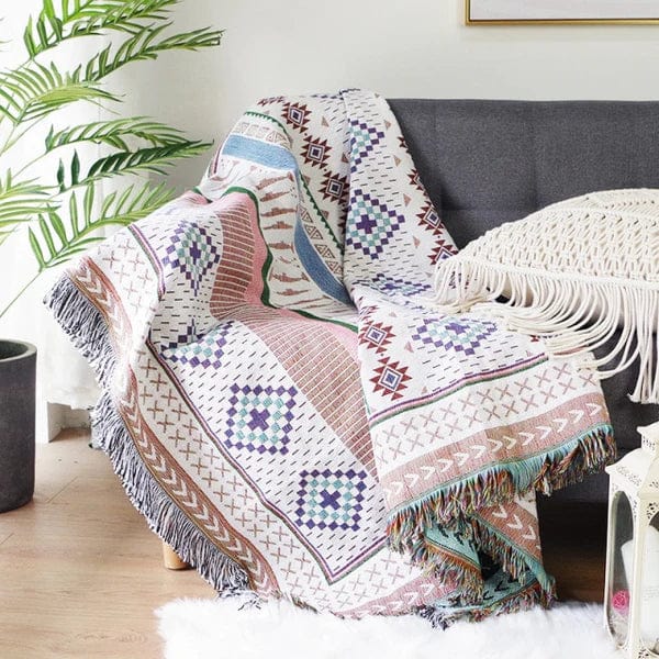 Plaid Bohème Rose et Blanc - Édition Spéciale Rose & Blanc / Taille S - 90x180 cm