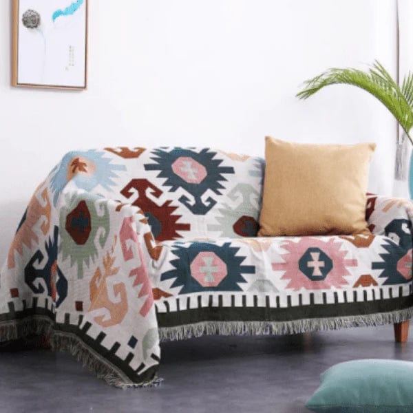 Plaid Bohème Rose et Bleu - Collection Boho Chic Rose & Bleu / Taille S - 90x180 cm