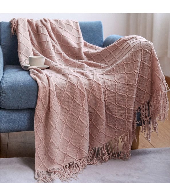 Plaid Scandinave Rose - Collection Nordique---</br> Rose Clair / 125x170 cm