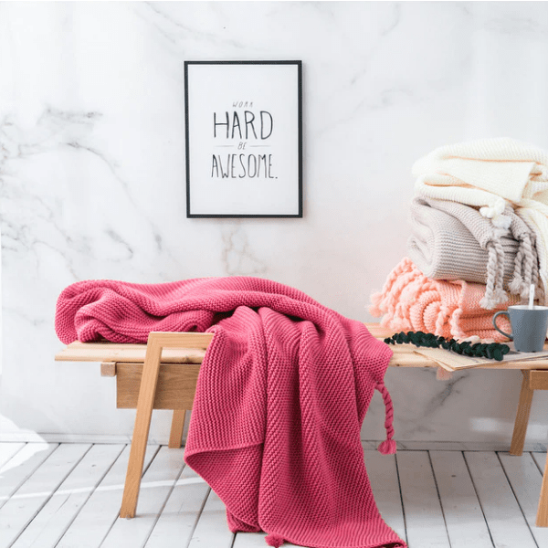Plaid en Laine Portugal Rose Foncé Rose Foncé / Taille M - 130x170 cm
