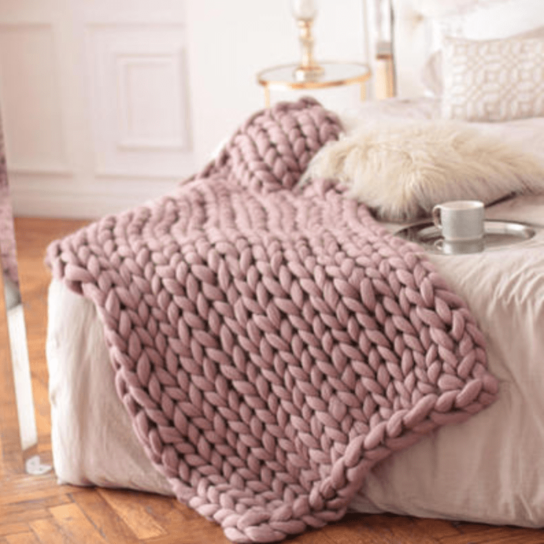 Plaid Rose Poudré en Grosse Maille Rose Poudré / Taille M - 100x120 cm
