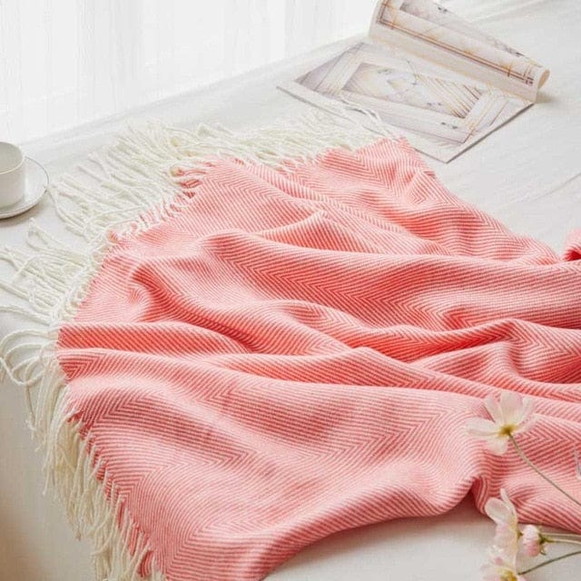 Plaid en Grosse Laine Rose Glamour Rose Saumon / Taille M - 130x170 cm