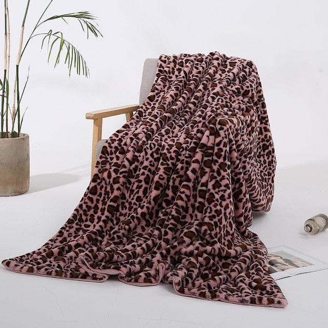 Plaid Léopard Rose en Fausse Fourrure Rose / Taille M - 130x160 cm