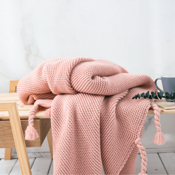 Plaid en Laine du Portugal Rose Rose / Taille M - 130x170 cm