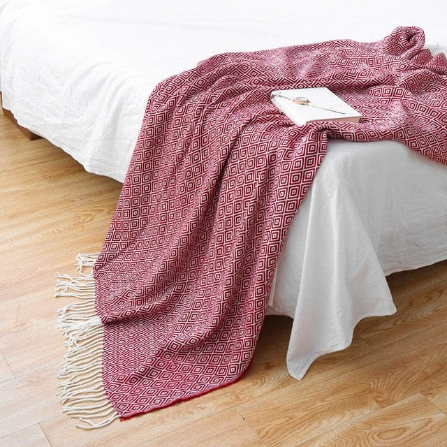 Plaid Laine Tricot - Collection Cosy Home Rouge Léger / Taille M - 130x170 cm