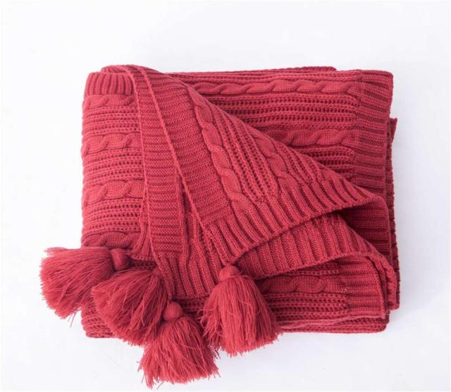 Plaid en Laine Torsadée Rouge Rouge / Taille M - 130x160 cm