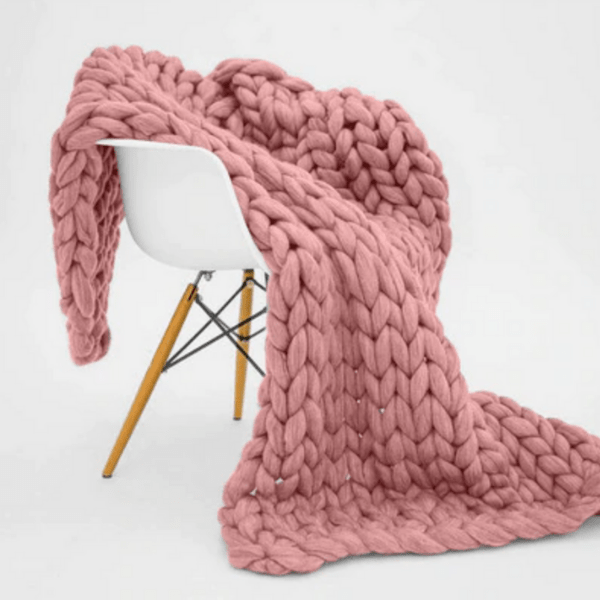 Plaid en Grosse Maille Rose Pâle Taille M - 100x120 cm