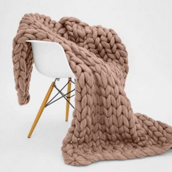 Plaid en Grosse Maille Taupe de Luxe Taille M - 100x120 cm