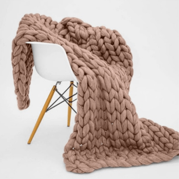 Plaid en Maille Grosse Beige Taille M - 100x120 cm