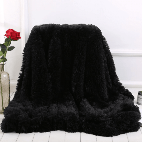 Plaid Fausse Fourrure Noir Luxe Taille M - 130x160 cm