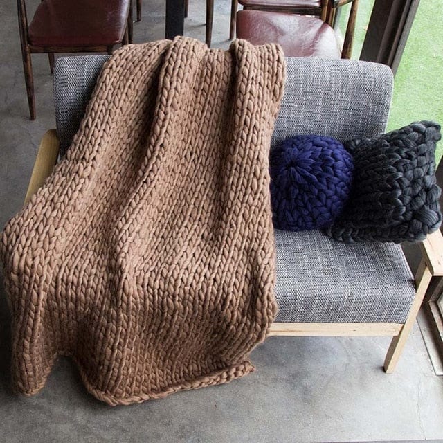 Plaid En Laine Premium Grosse Maille Taupe / Taille M - 100x120 cm