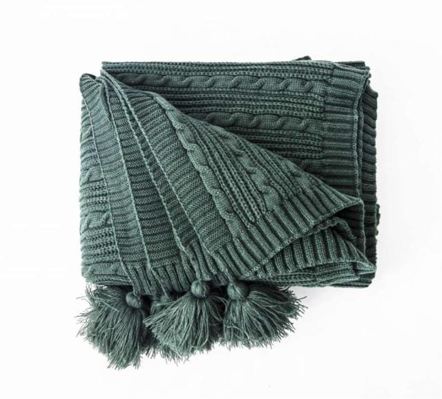 Plaid en Laine Torsadée Vert Foncé de Luxe Vert Foncé / Taille M - 130x160 cm