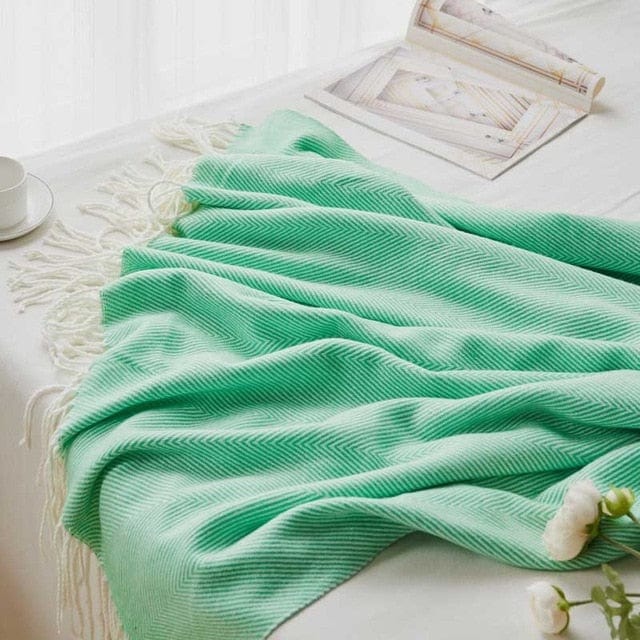 Plaid en Laine Vert Forêt Vert Pâle / Taille M - 130x170 cm