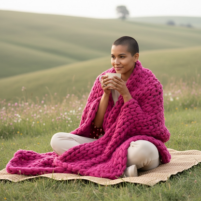 Plaid Grosse Maille Fuchsia Ultra-Doux