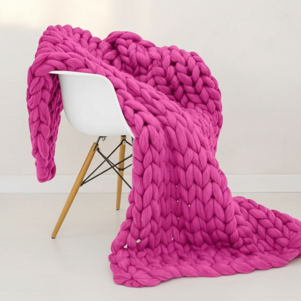 Plaid Grosse Maille Fuchsia Ultra-Doux  Taille M - 100x120 cm