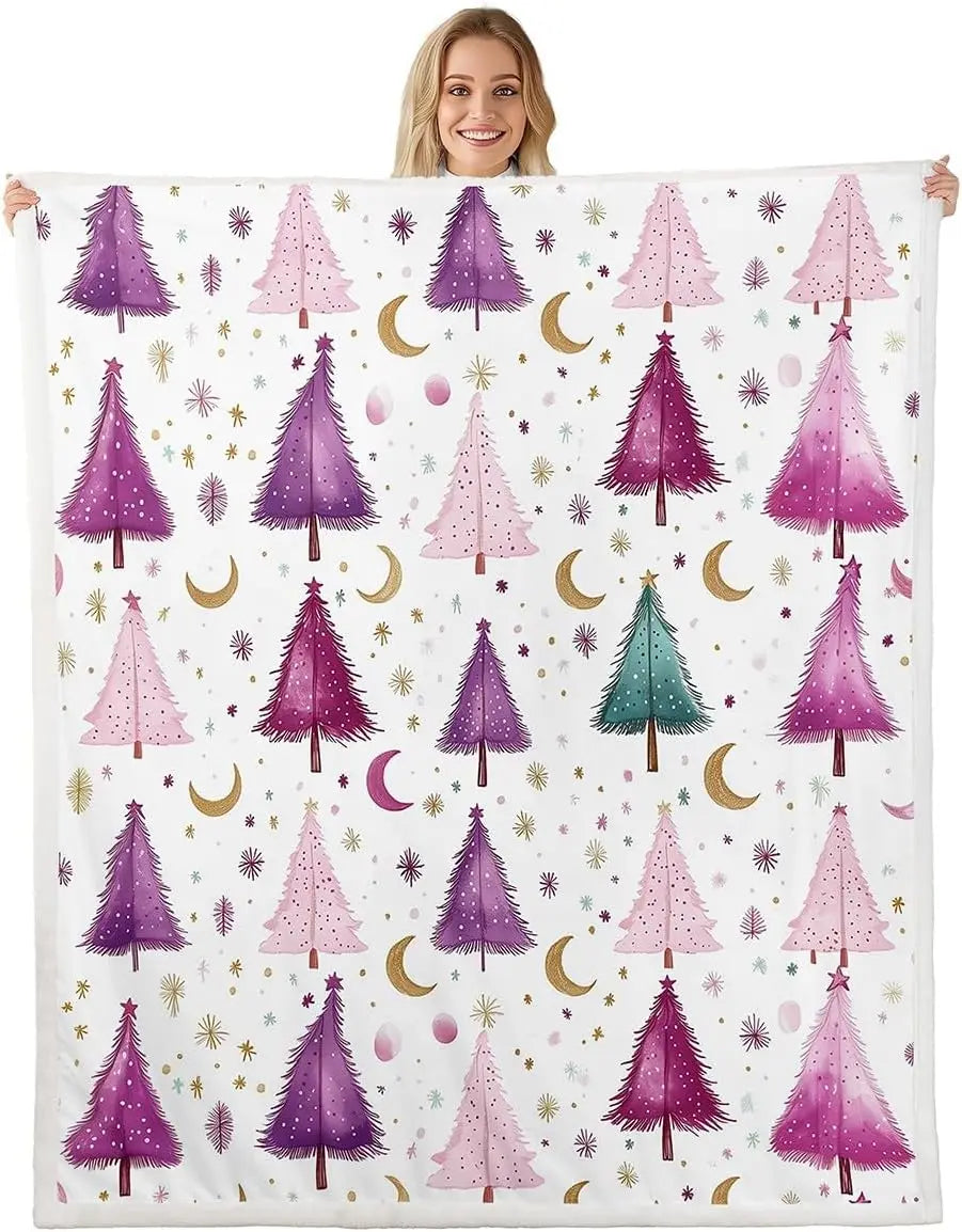 Plaid Noël Forêt Nordique Mauve
