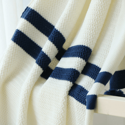 Plaid en Laine à Rayures  Blanc et Bleu / Taille M - 130x160 cm