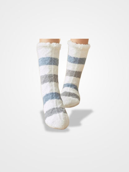 Chausson Chaussette Rayure Femme - Collection Rayures Élégantes  Blanc & Gris / Taille Unique