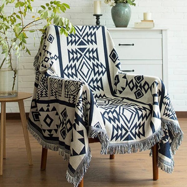 Plaid Bohème Blanc et Bleu Glacier  Bleu & Blanc / Taille S - 90x180 cm