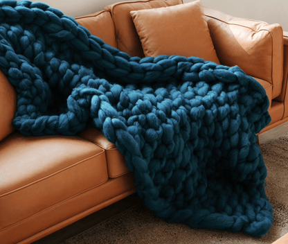 Plaid Grosse Maille Bleu Canard - Luxe et Confort  Bleu Canard / Taille S/M - 100x150 cm