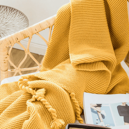 Plaid en Laine du Portugal - Jaune Moutarde  Jaune / Taille M - 130x170 cm