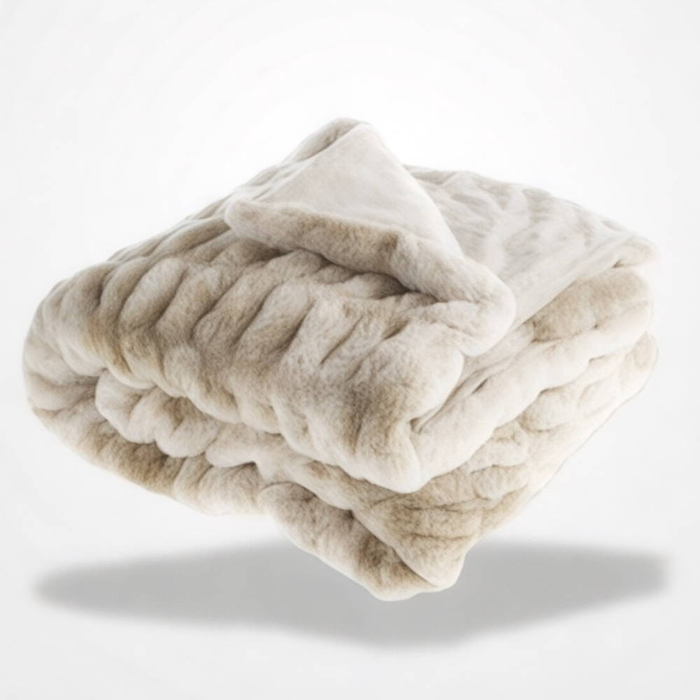 Couverture Luxe en Fausse Fourrure Beige  M - 120x200 cm Plaid confort individuel | Fauteuil & sieste