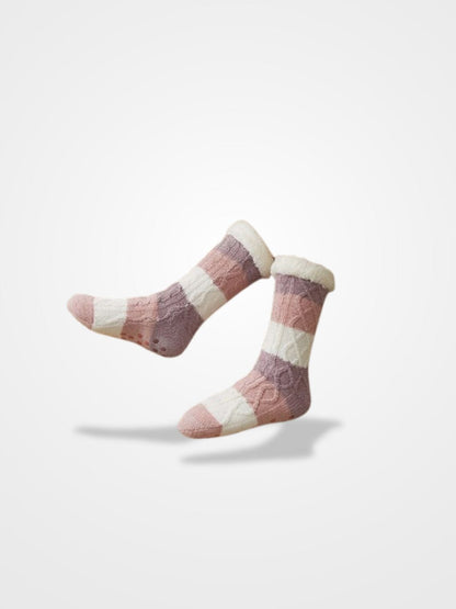 Chausson Chaussette Rayure Femme - Collection Rayures Élégantes  Mauve & Rose / Taille Unique