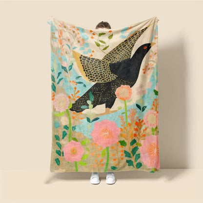 Plaid Personnalisé Oiseaux du Soleil  Noir - Multicolore / Taille L - 150x200 cm (Taille identique à l'image)