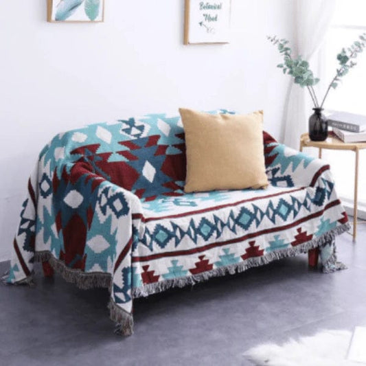 Plaid Bohème Bleu et Rouge - Style Boho Chic | JustAplaid Bleu & Rouge / 90x180 cm