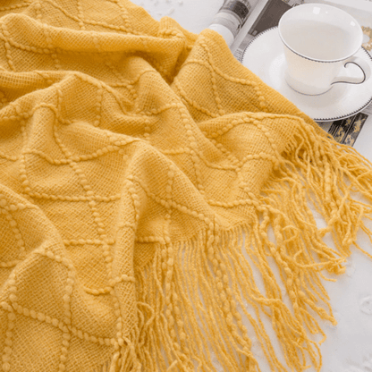 Plaid Élégant en Laine Jaune 