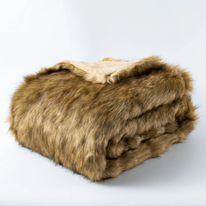 Plaid en Fausse Fourrure Ocre Luxueux 
