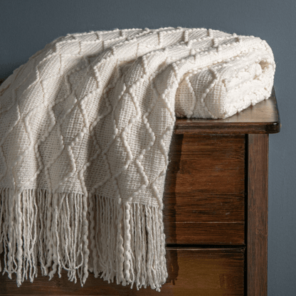 Plaid en Laine Blanc Écru 