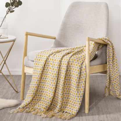 Plaid en Laine Jaune et Gris 
