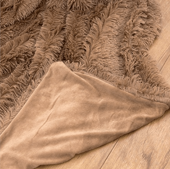 Plaid Luxe en Fausse Fourrure Marron Noisette 