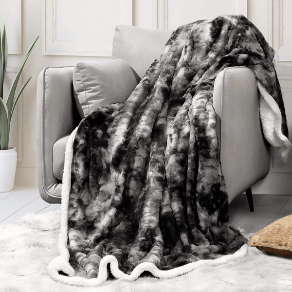 Plaid Luxe en Fausse Fourrure Noir & Gris | JustAplaid Noir & Gris / 150x130 cm