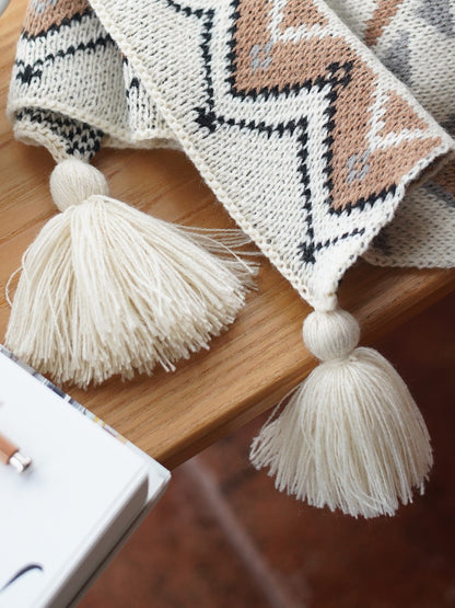 Plaid Scandinave de Luxe avec Pompon 