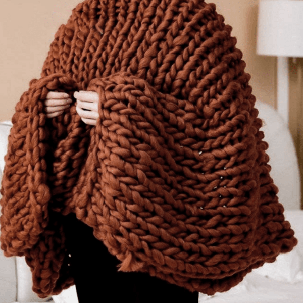 Pull en Maille Grosse Gourmandise Marron | JustAplaid Marron / 100x150 cm