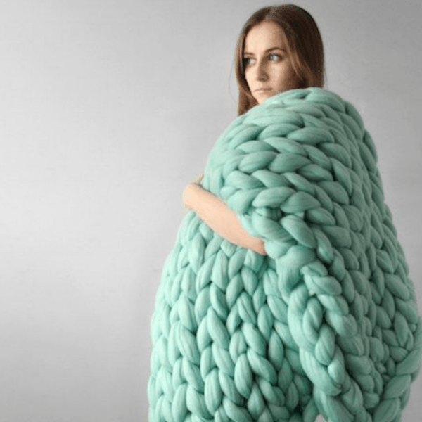 Pull en Maille Grosse Vert Menthe | JustAplaid Vert Menthe / 100x100 cm