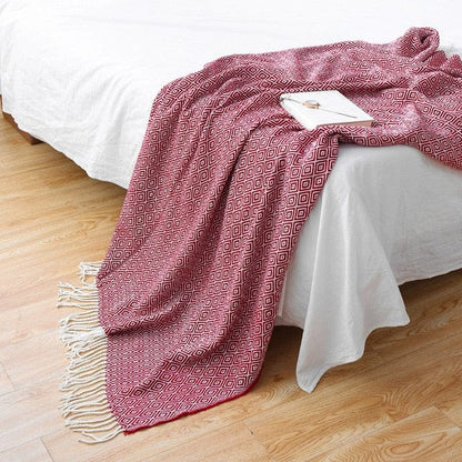 Plaid Laine Tricot - Collection Cosy Home  Rouge Léger / Taille M - 130x170 cm